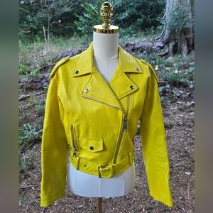 Zara Vibrant Yellow Faux Leather Motorcycle Jacket